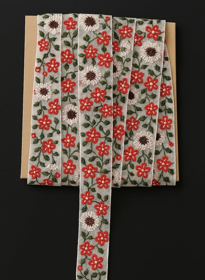 DaSync SYNC White red Lace Border Materials Embroidered Embroidery Floral Flower lace Border Sari Saree Blouse Dress Gown Decoration 9 metre - Image 3